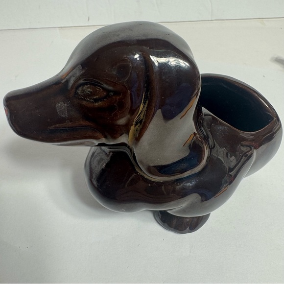 Lipper & Mann-Vintage 1970's DACHSHUND Dog Planter. Brown Drip Redware Pottery - Picture 11 of 11